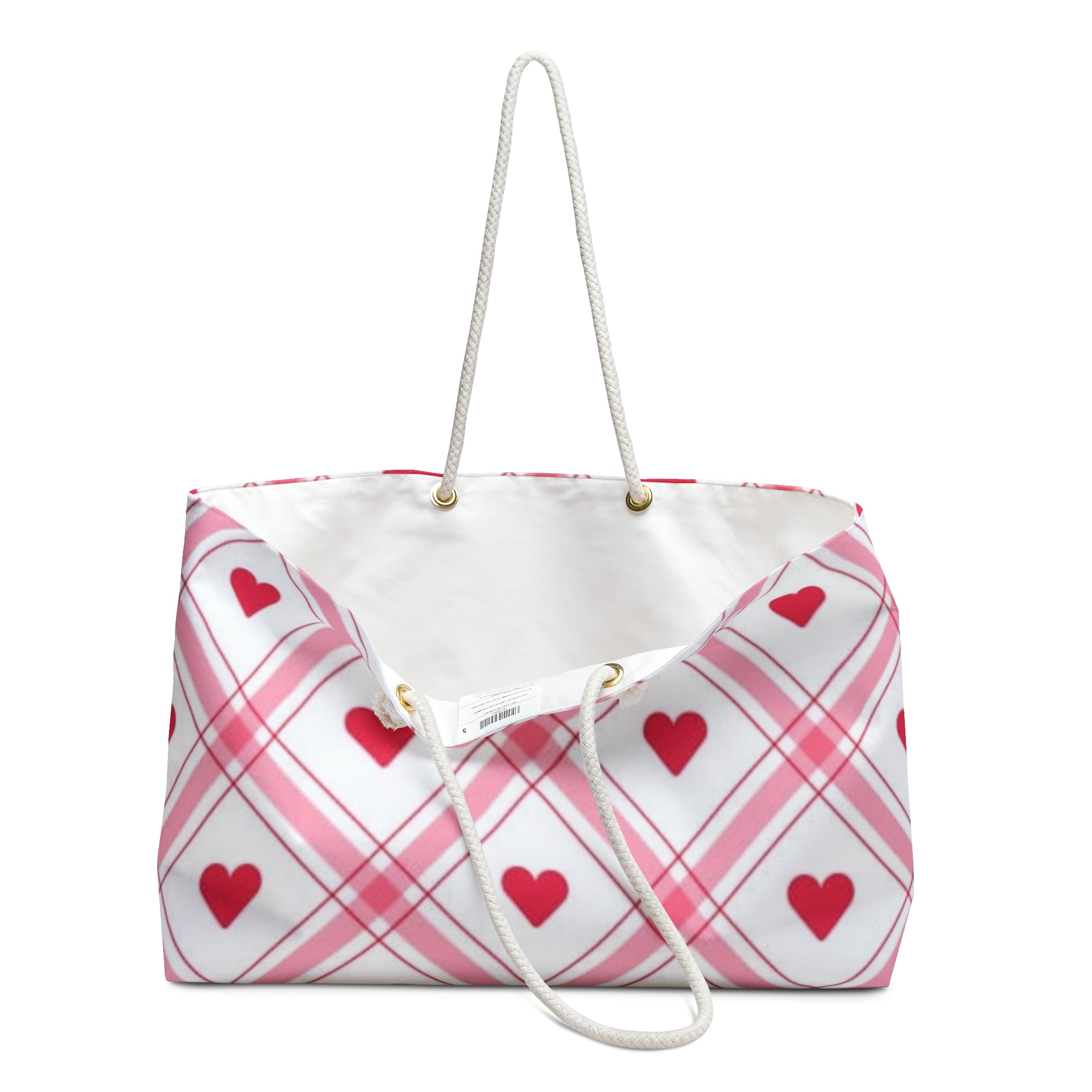 Heart Plaid Weekender Bag – Pink Red Travel Tote for Valentine’s Day