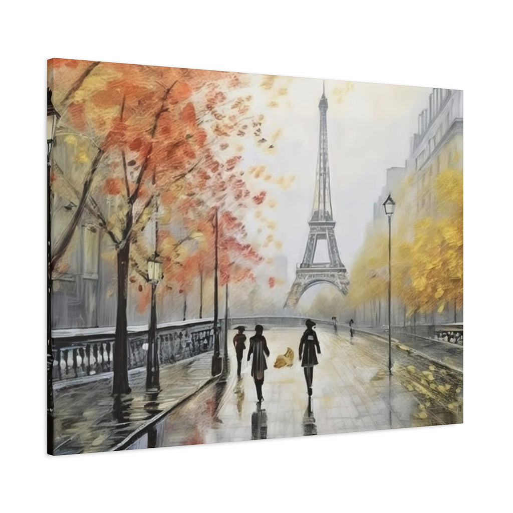 Paris Eiffel Tower Autumn Street Matte Canvas Wall Art, Stretched 1.25"