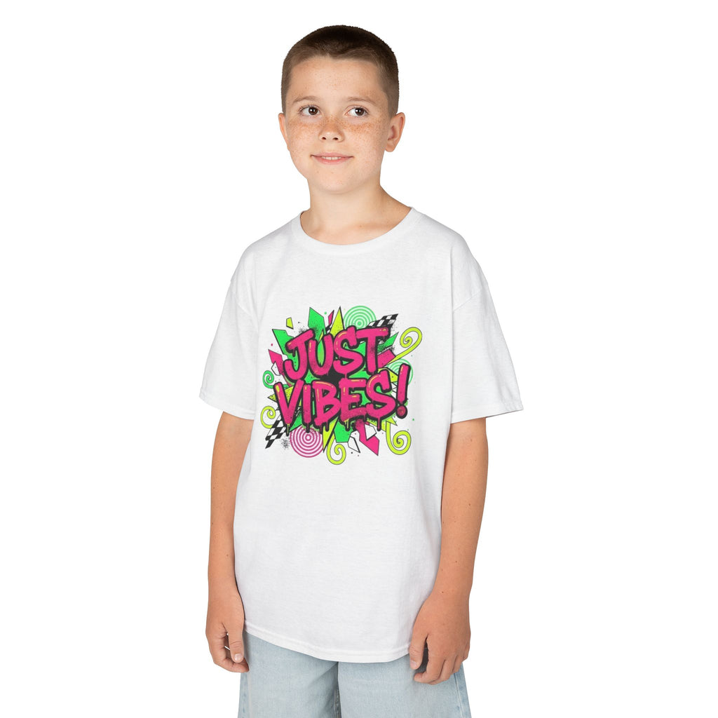 Kids T‑Shirt — "Just Vibes" Neon Graffiti Graphic Tee for Playful, Trendy Kids