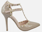 Wild Diva Women Stiletto Heels Pointy Toe Studded Pumps Strap ADORA64 Beige Nude-1