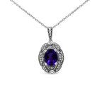 .925 Sterling Silver Diamond Accent and 9x7mm Purple Oval Amethyst Gemstone Pendant 18" Necklace (I-J Color, I1-I2 Clarity)-2