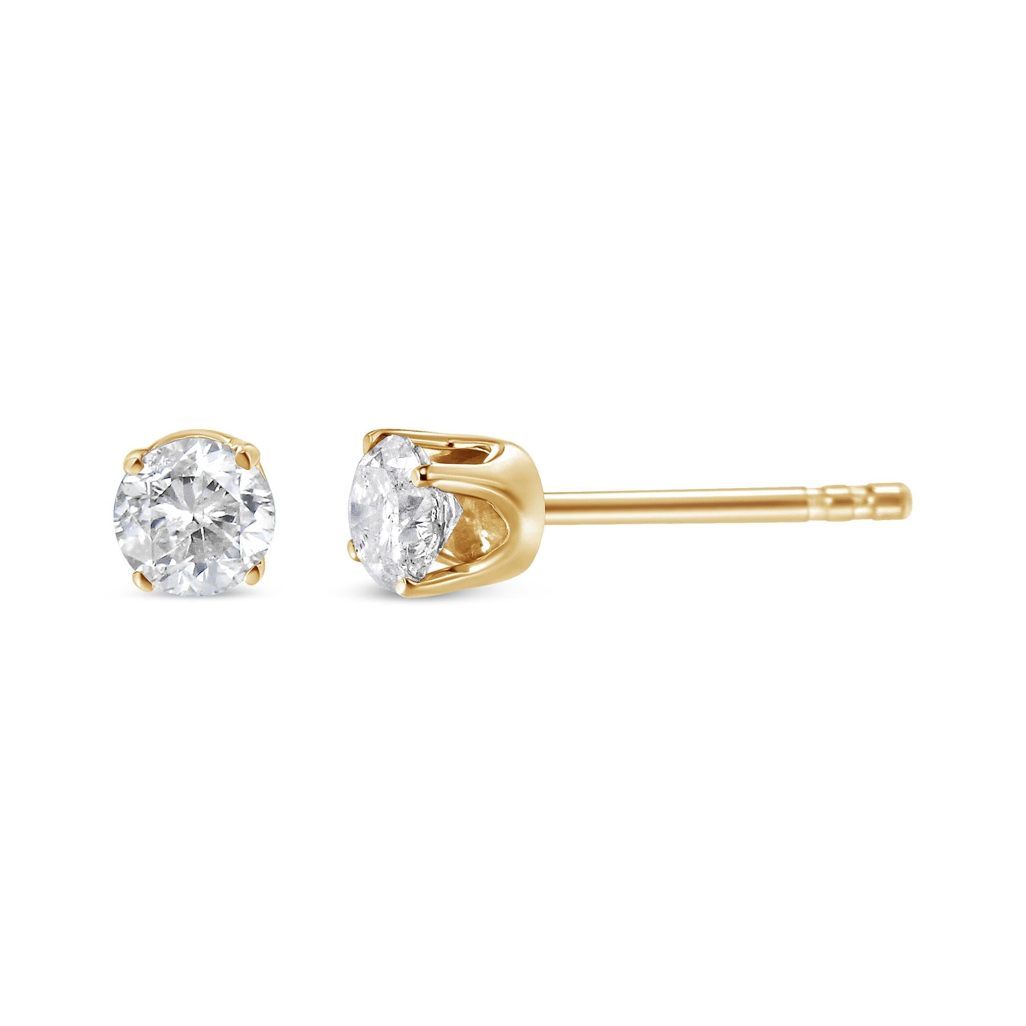 14K Yellow Gold 1/2 Cttw Round-Cut Diamond Solitaire Stud Earrings (O-P Color, SI2-I1 Clarity)-3