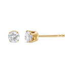 AGS Certified 14K Yellow Gold 1/2 Cttw 4 Prong Set Brilliant Round-Cut Solitaire Diamond Push Back Stud Earrings (O-P, Color, SI2-I1 Clarity)-2