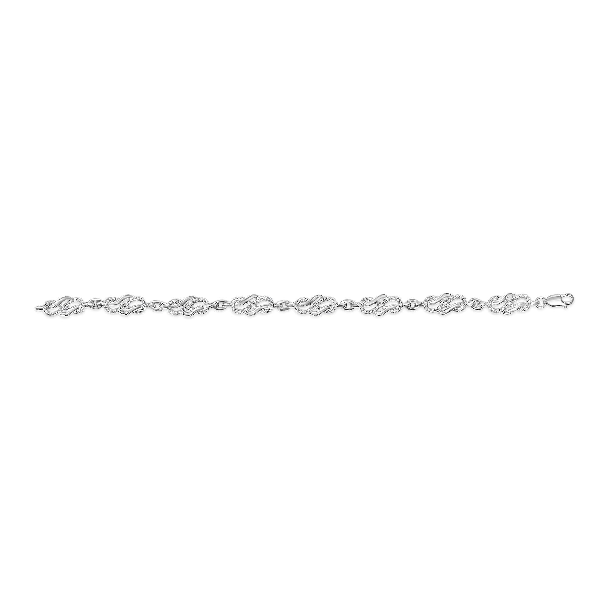 .925 Sterling Silver 1.0 Cttw Diamond Infinity Loop and Swirl Link Bracelet (I-J Color, I2-I3 Clarity) - 7.25" Inches-2