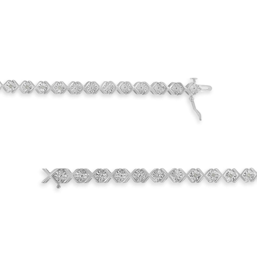 .925 Sterling Silver 1/10 cttw Miracle-Set Round-Cut Diamond "X" Link Tennis Bracelet (I-J color, I2-I3 clarity) - 7.25"-2