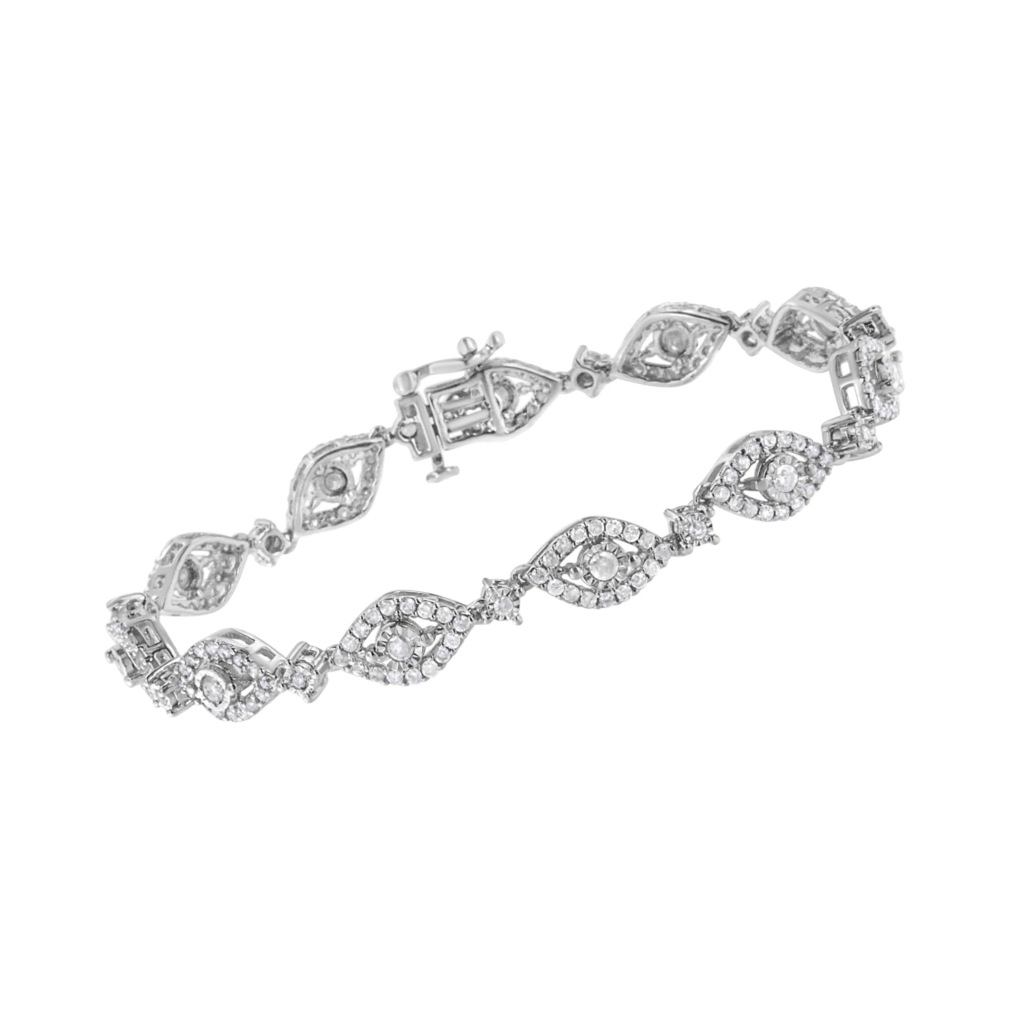 .925 Sterling Silver 2 1/2 Cttw Diamond Pear Shaped and Bezel Link Bracelet (I-J Color, I2-I3 Clarity) - 7.5 "-2
