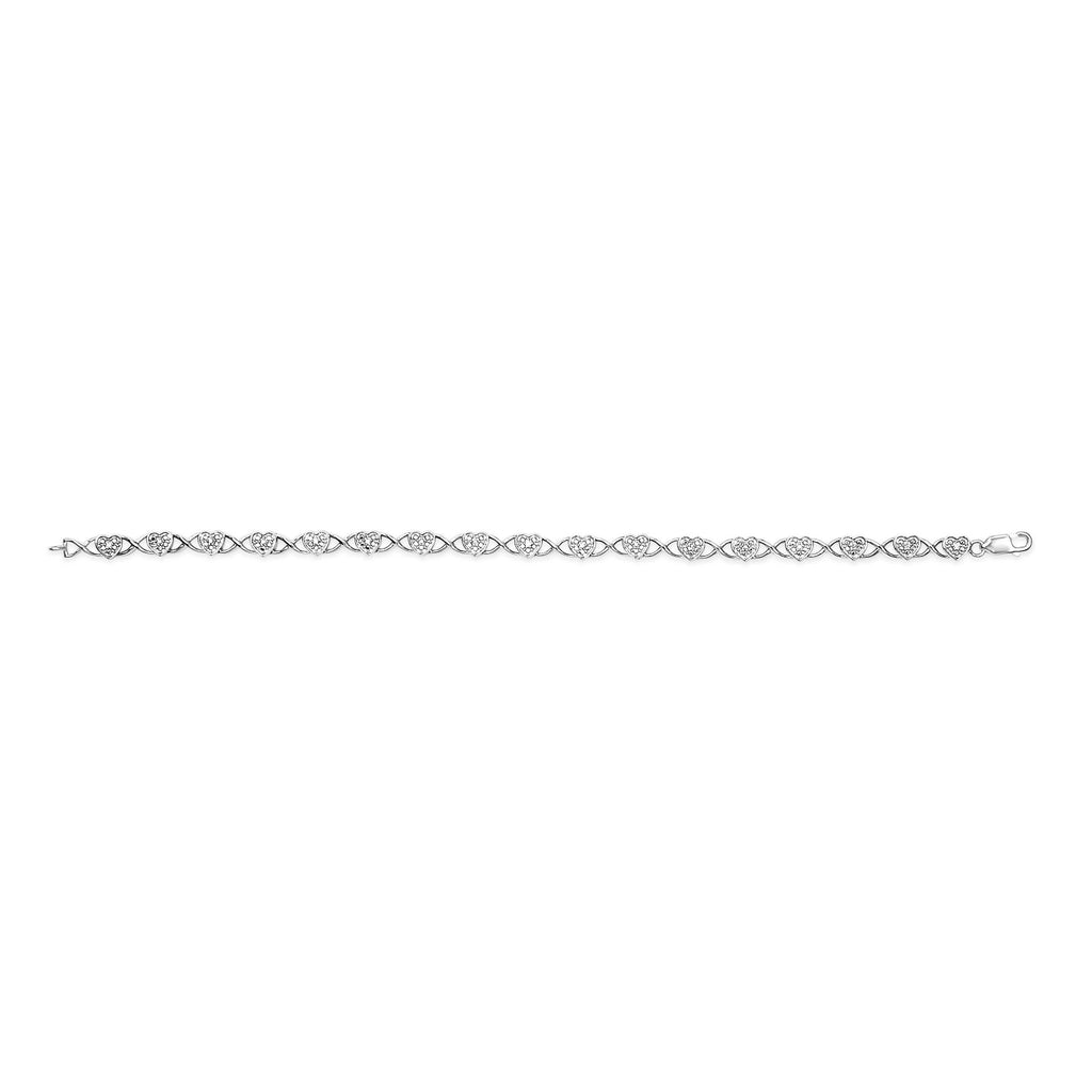 .925 Sterling Silver Diamond Accent Heart Link Bracelet (I-J Color, I3 Clarity) - 7.25"-2