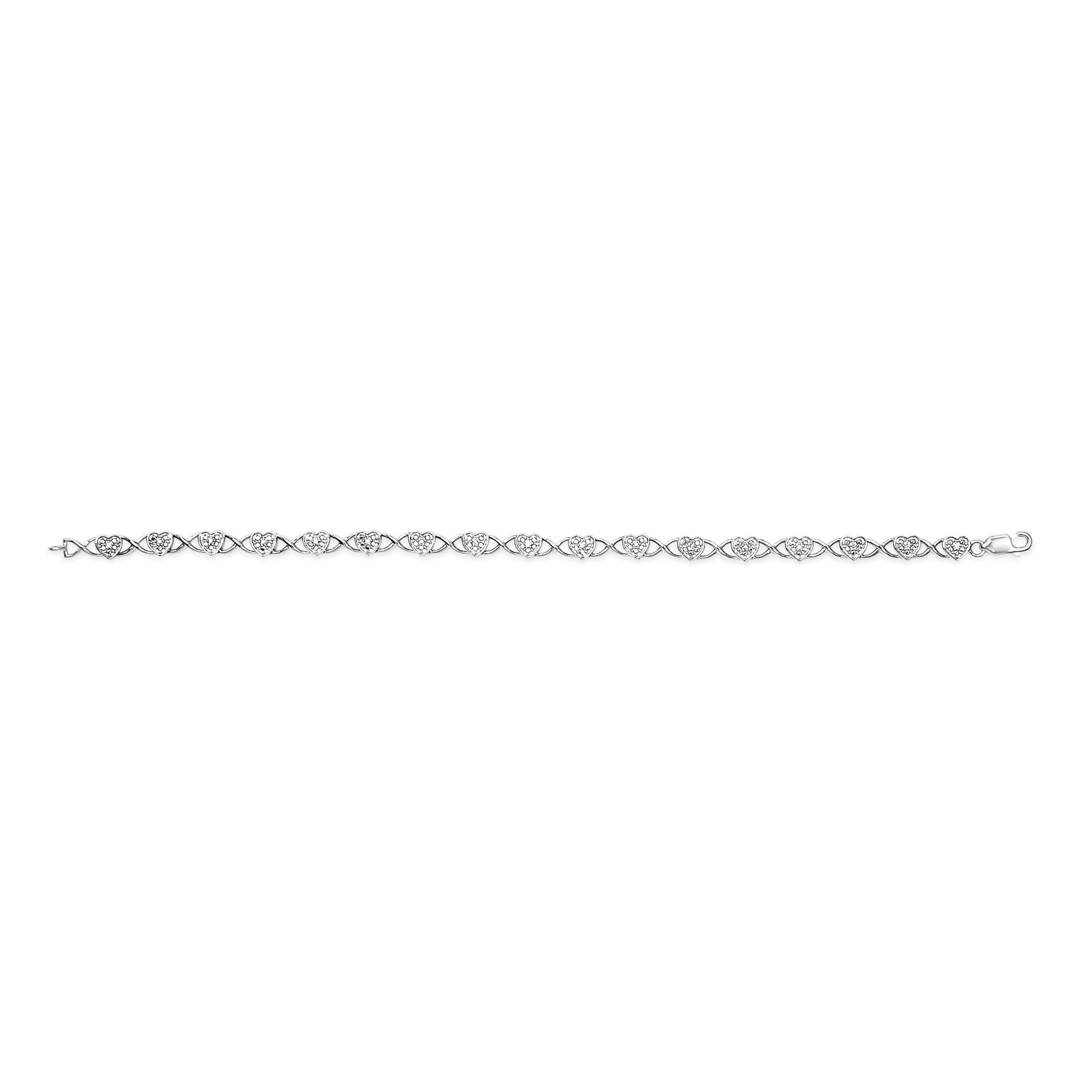 .925 Sterling Silver Diamond Accent Heart Link Bracelet (I-J Color, I3 Clarity) - 7.25"-2
