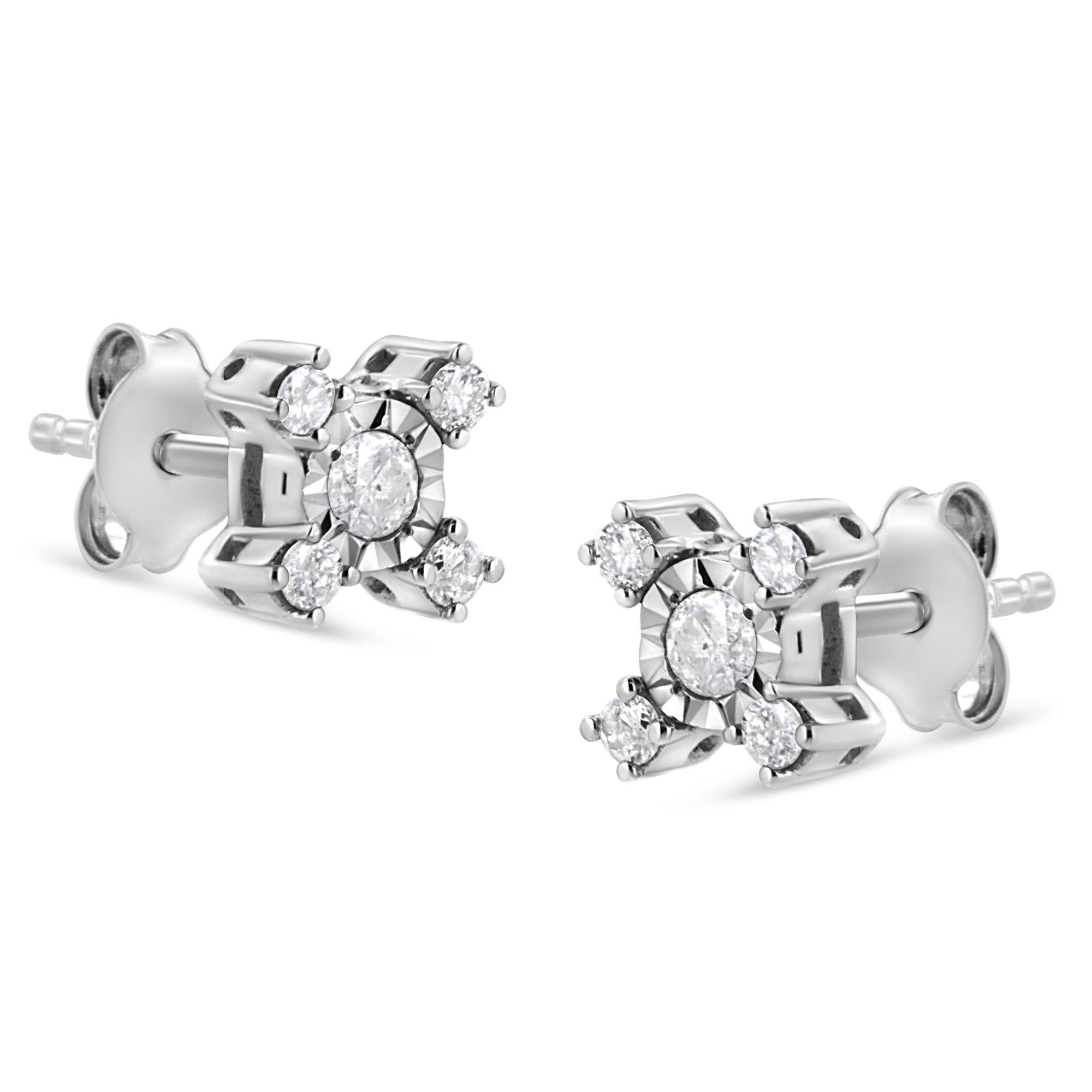 .925 Sterling Silver 1/4 Cttw Miracle Plate Set Round and Princess-Cut Diamond "X" Shaped Stud Earrings (I-J Color, I2-I3 Clarity)-2