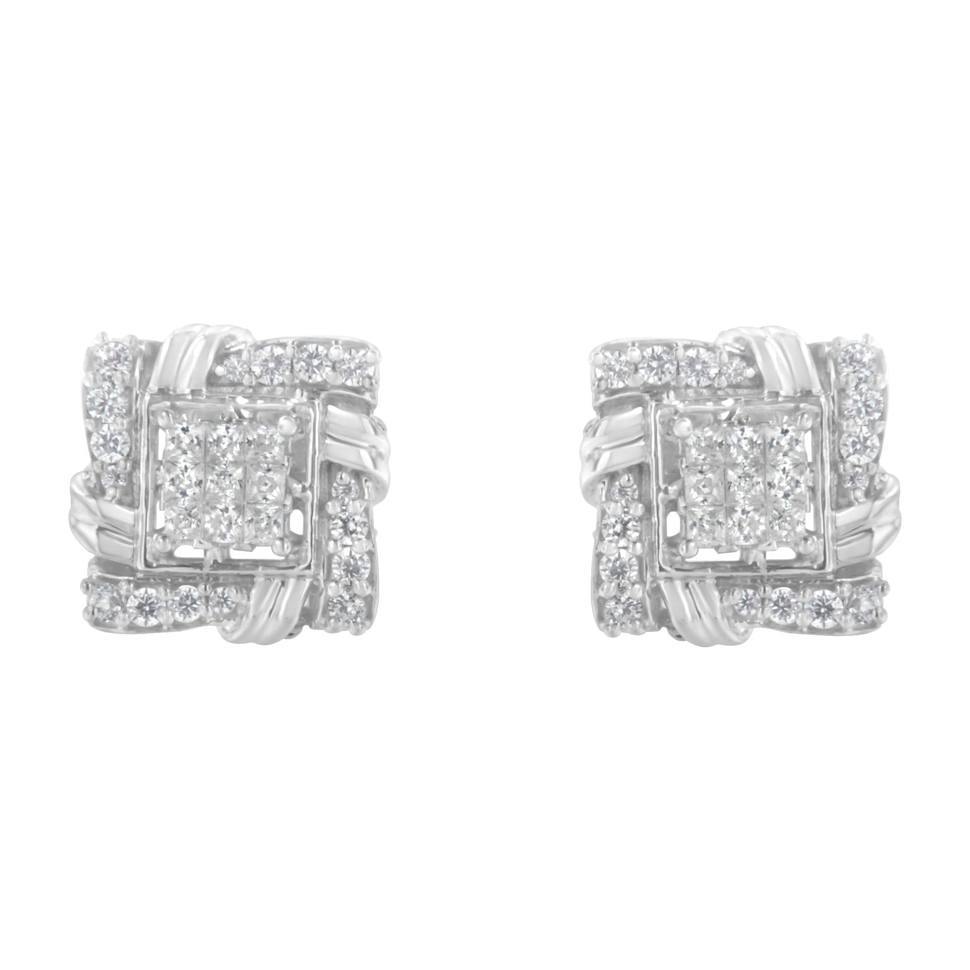 .925 Sterling Silver 1/2 Cttw Round-Cut Diamond Stud Earrings (I-J Color, I1-I2 Clarity)-2