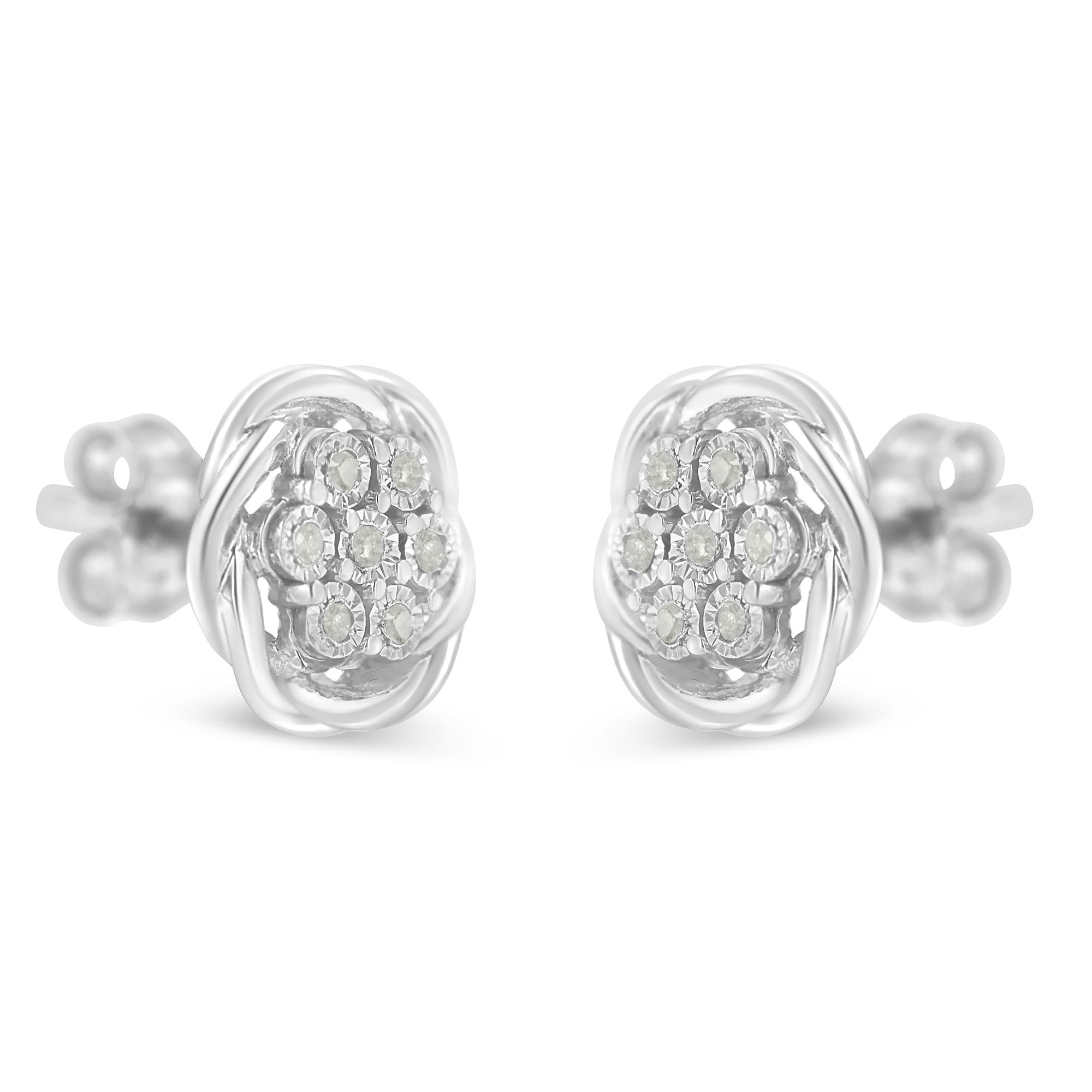 Sterling Silver Diamond Swirl Cluster Stud Earrings (1/6 cttw, I-J Color, I2-I3 Clarity)-2