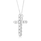 .925 Sterling Silver 1.0 Cttw Prong Set Round-Cut Diamond Cross 18" Pendant Necklace (I-J Color, I2-I3 Clarity)-2
