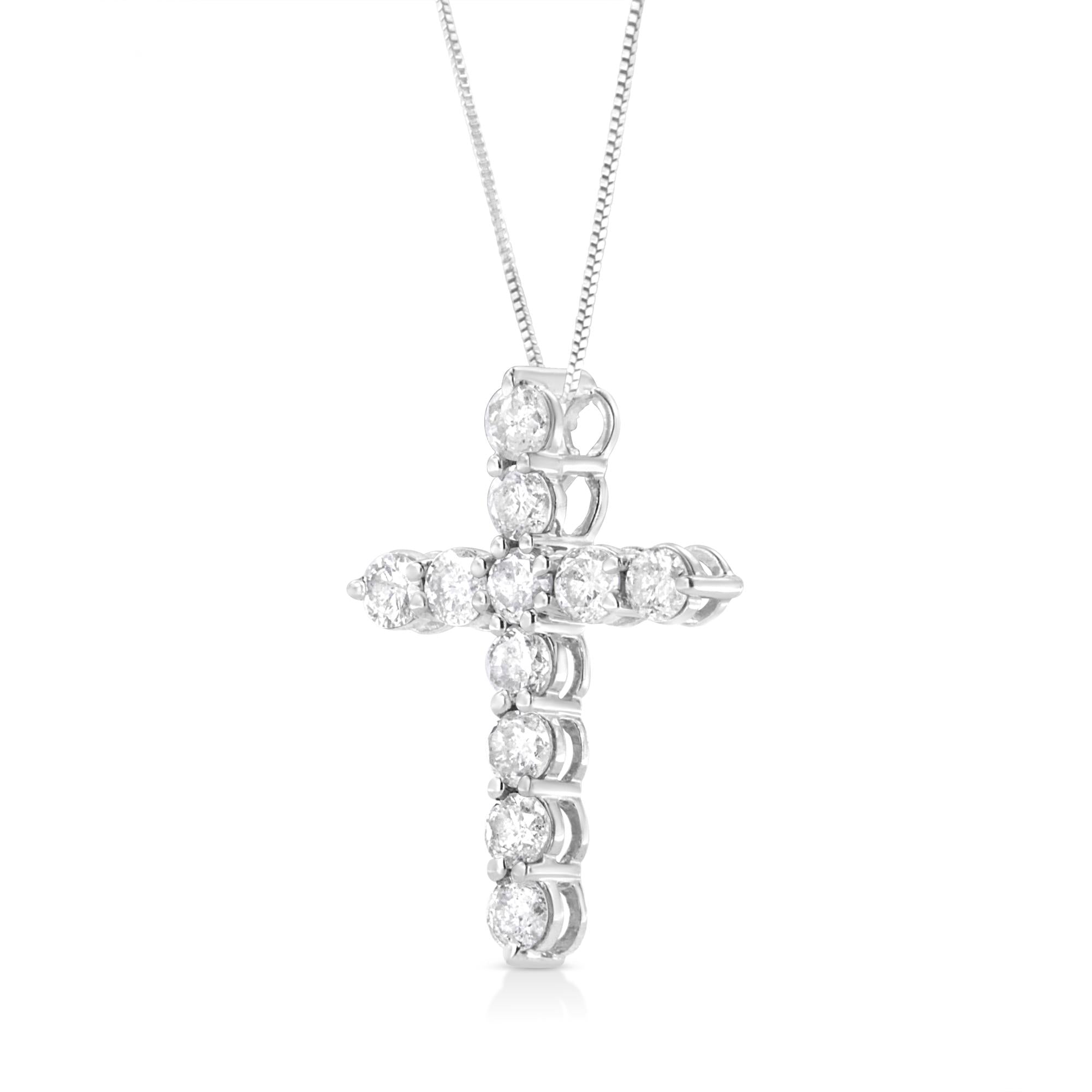 .925 Sterling Silver 1.0 Cttw Prong Set Round-Cut Diamond Cross 18" Pendant Necklace (I-J Color, I2-I3 Clarity)-2