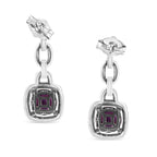 .925 Sterling Silver 6x6MM Cushion Shaped Natural Purple Amethyst and Diamond Accent Drop and Dangle Earrings (I-J Color, I1-I2 Clarity)-2