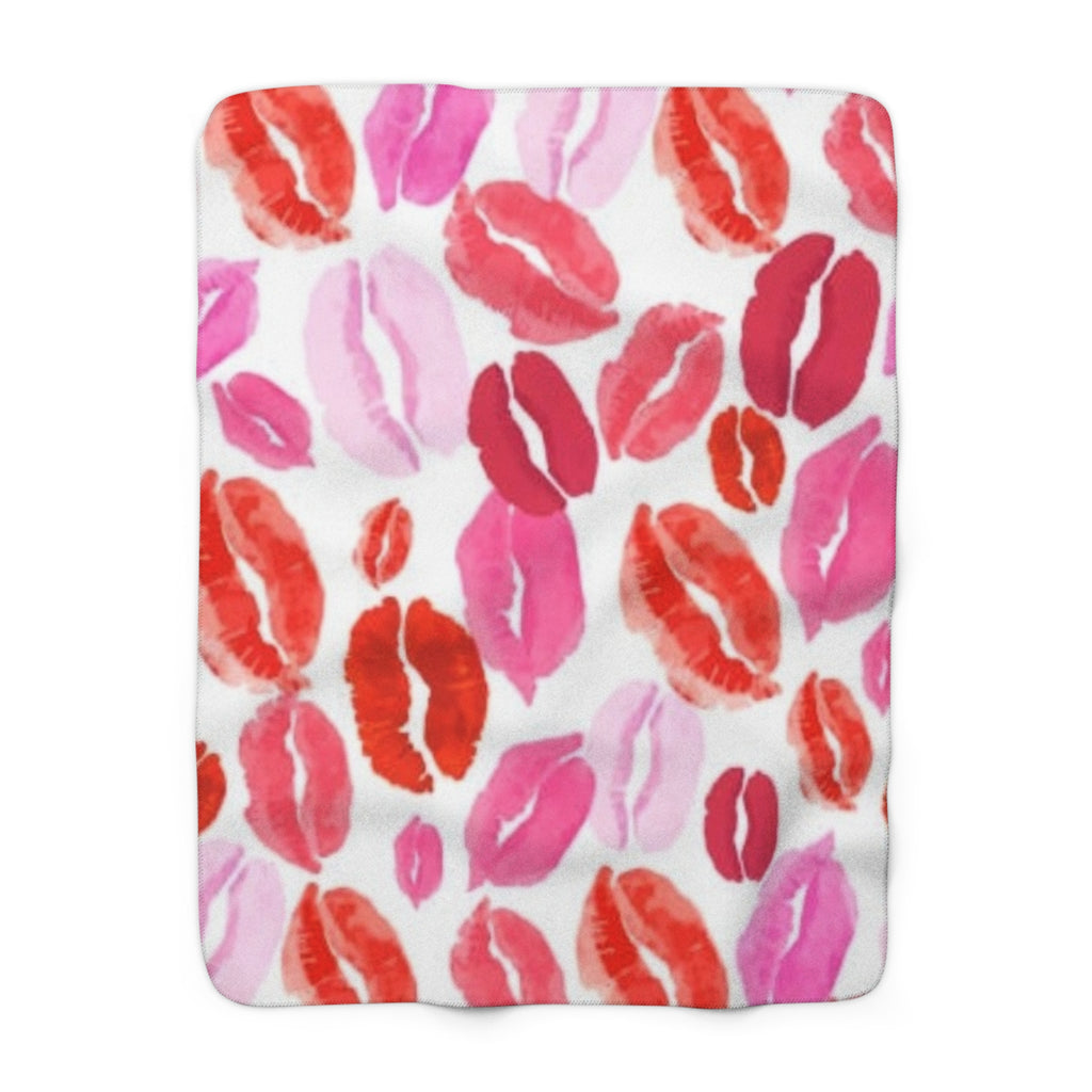 Lip Print Sherpa Blanket — Cozy Valentine’s Kiss Fleece Throw