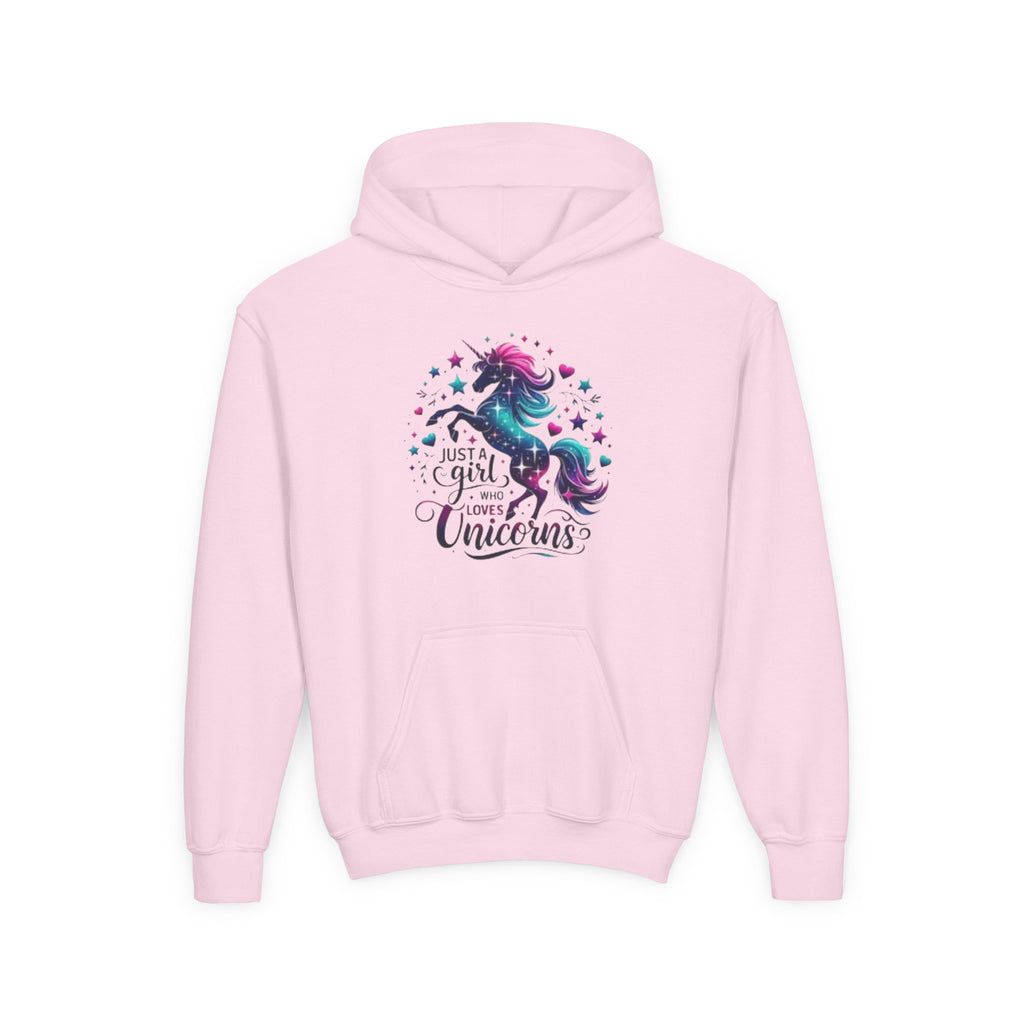 Youth Unicorn Hoodie - "Just a Girl Who Loves Unicorns" Cute Magical Kids Sweatshirt