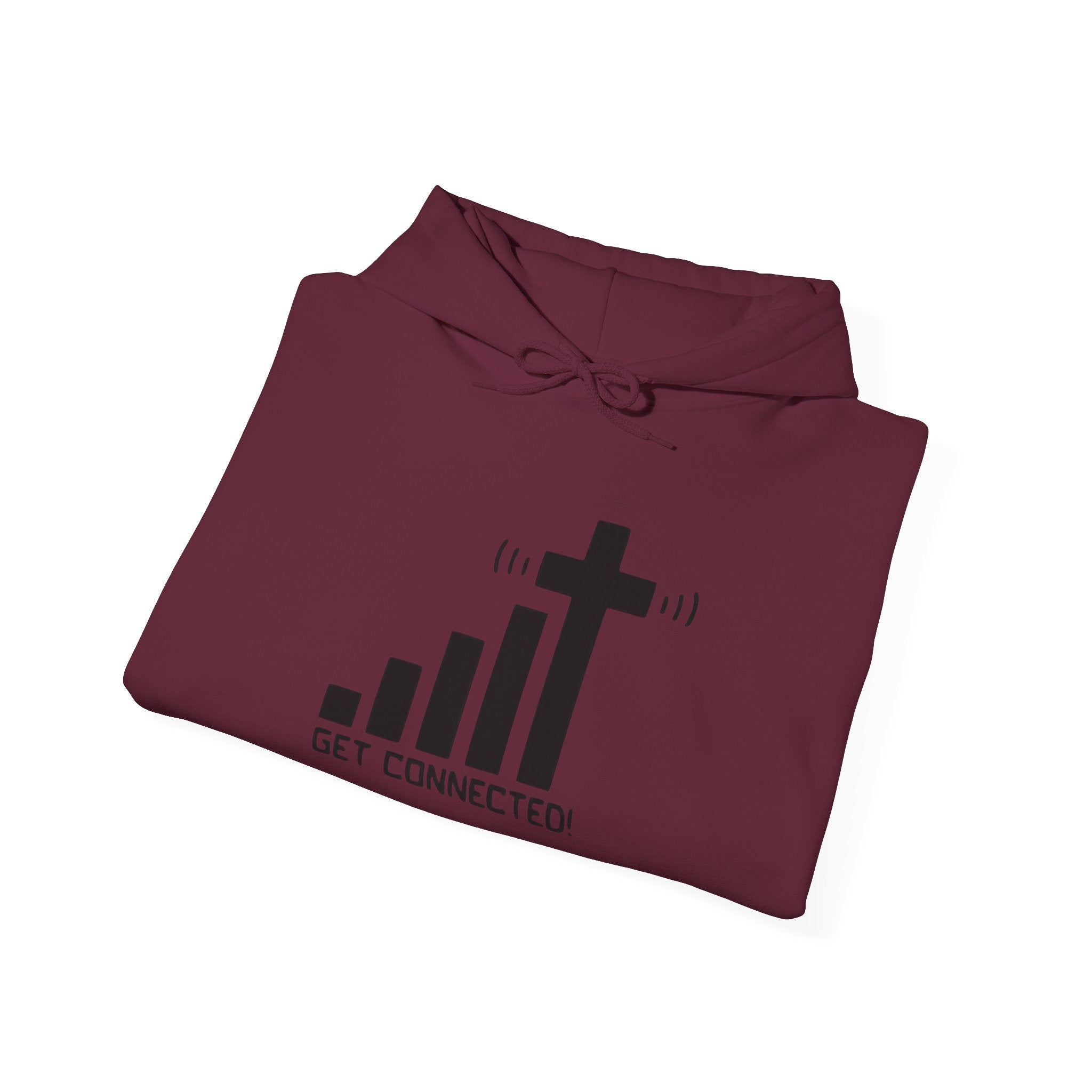 Christian Faith Hoodie — "Get Connected" Signal Bars Cross Design