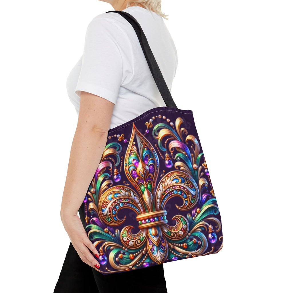 Fleur-de-Lis Jewel Tote Bag — Colorful Mardi Gras Boho Carryall
