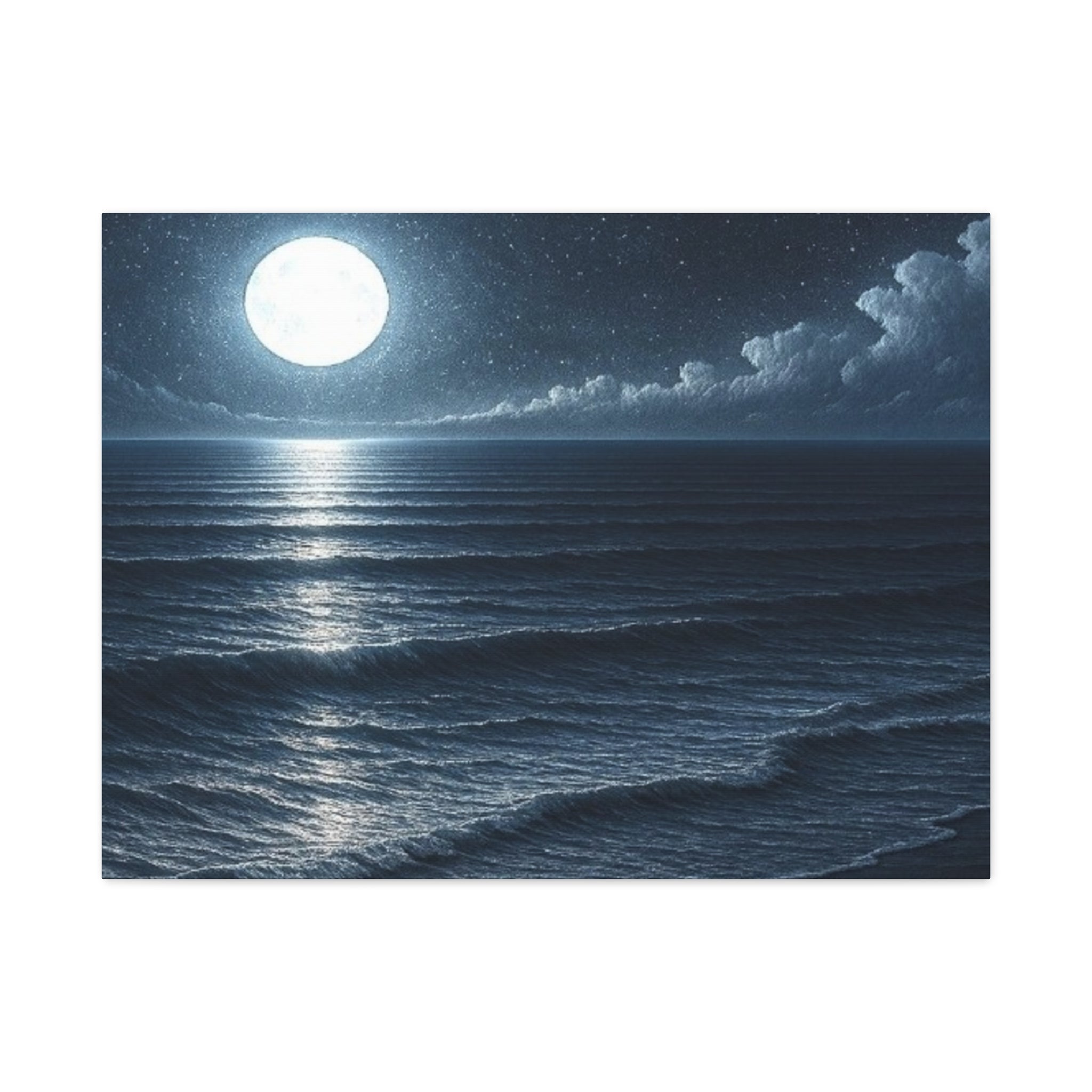 Moonlit Ocean Canvas Wall Art — Serene Night Seascape Matte Stretched Print