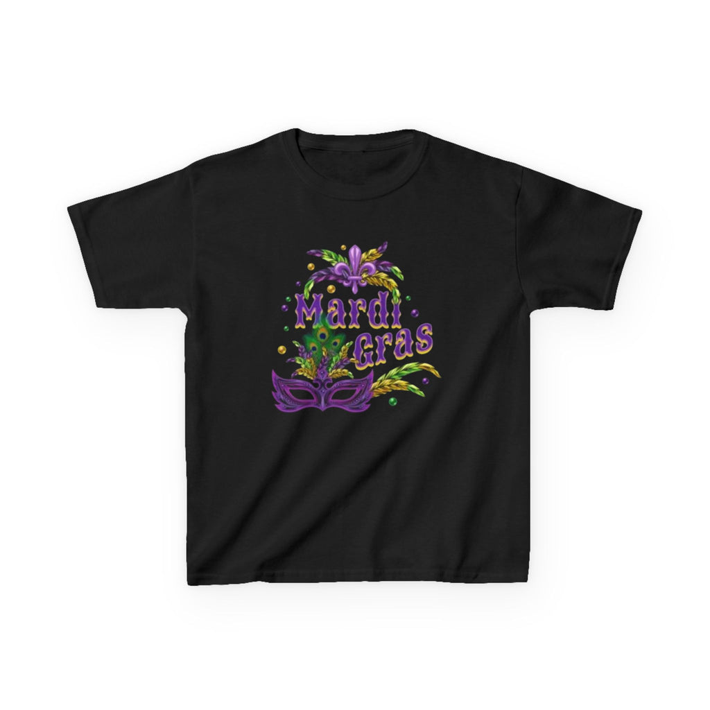 Kids Mardi Gras T-Shirt — Purple & Green Mask Design