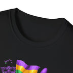Mardi Gras Carnival T-Shirt — Festive Mask, Beads & Balloon Design