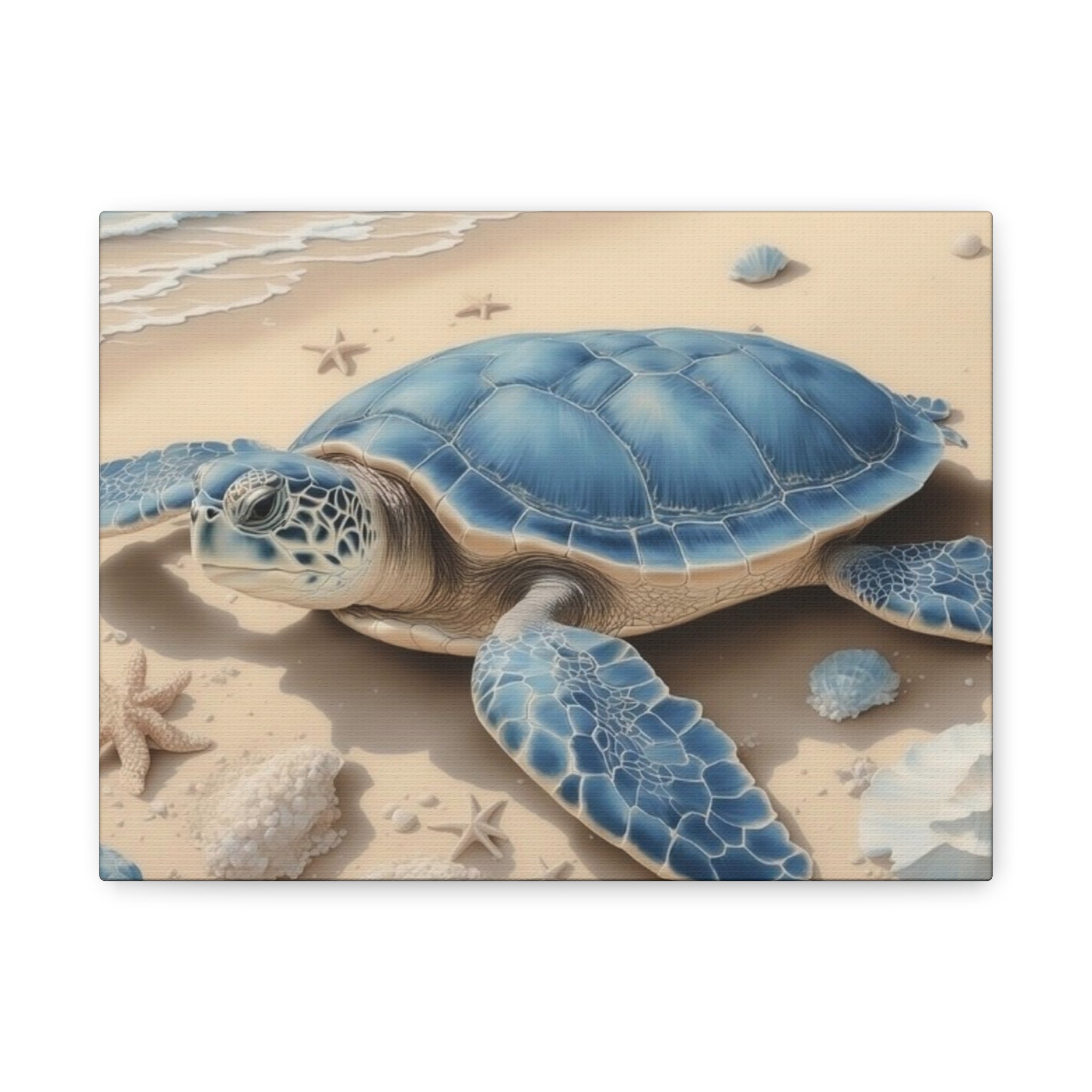 Blue Sea Turtle Canvas Art — Coastal Beach Wall Decor