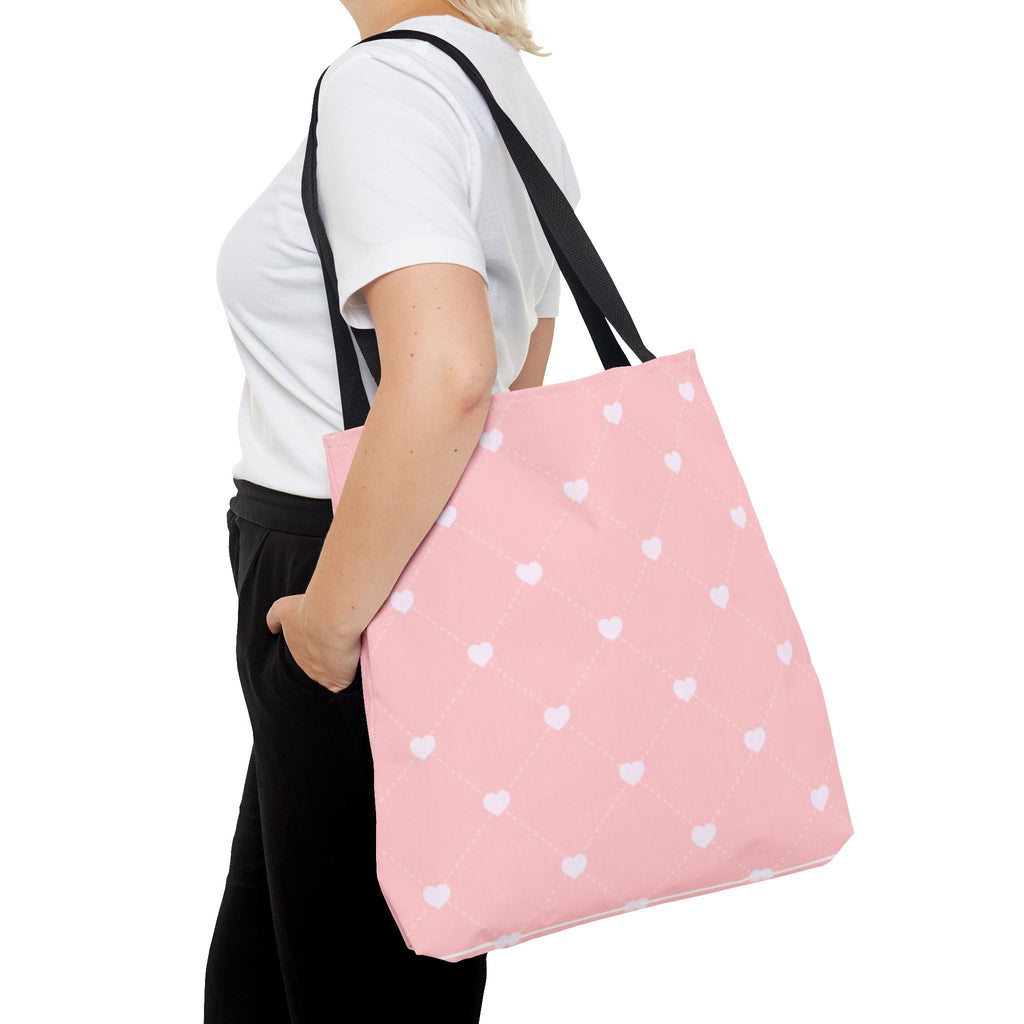 Pink Heart Pattern Tote Bag — Cute Pink AOP Shopper for Everyday Use