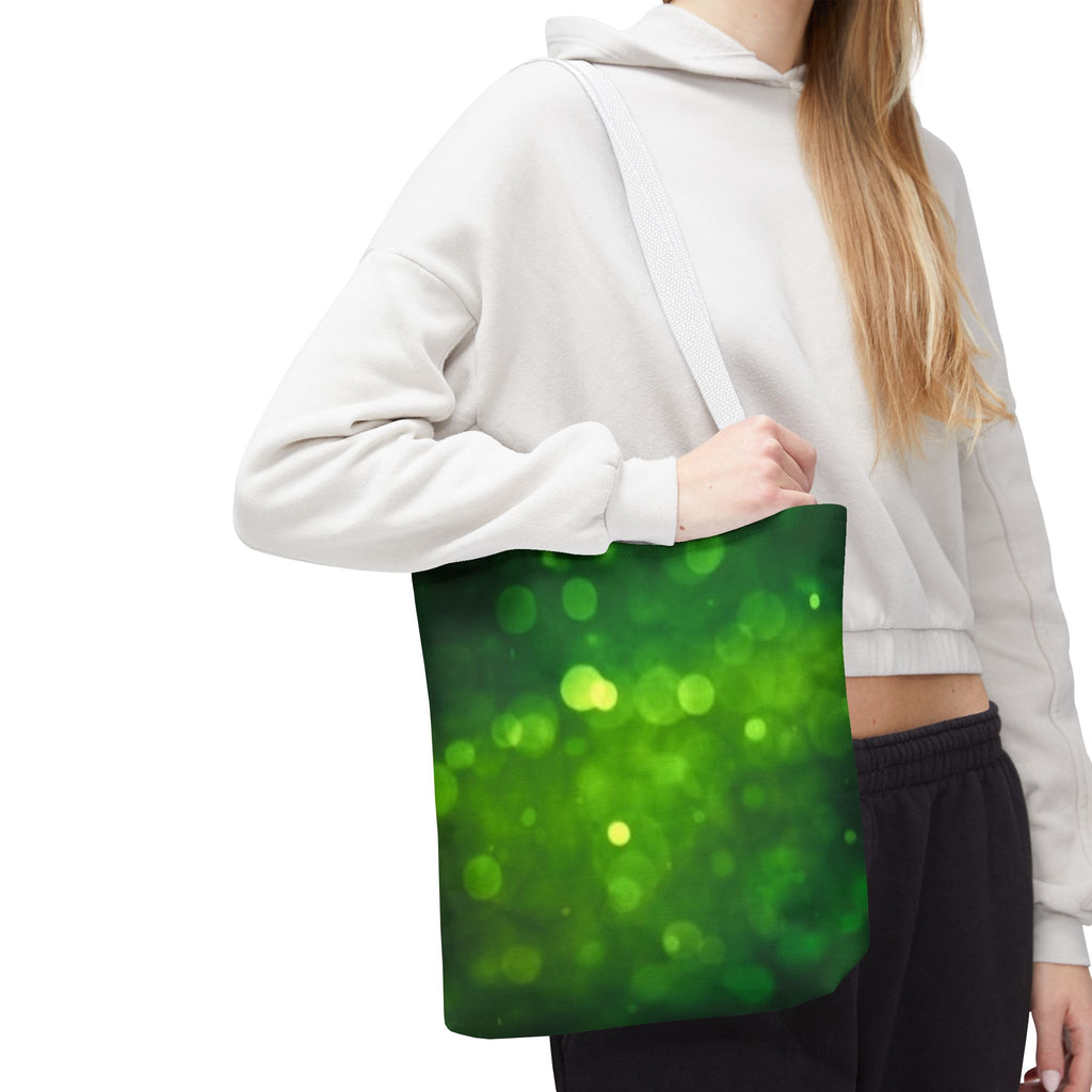Green Bokeh Tote Bag — Sparkling Nature-Inspired All-Over Print Tote