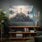 Cross on Mountain Matte Canvas Wall Art — Christian Inspirational Landscape