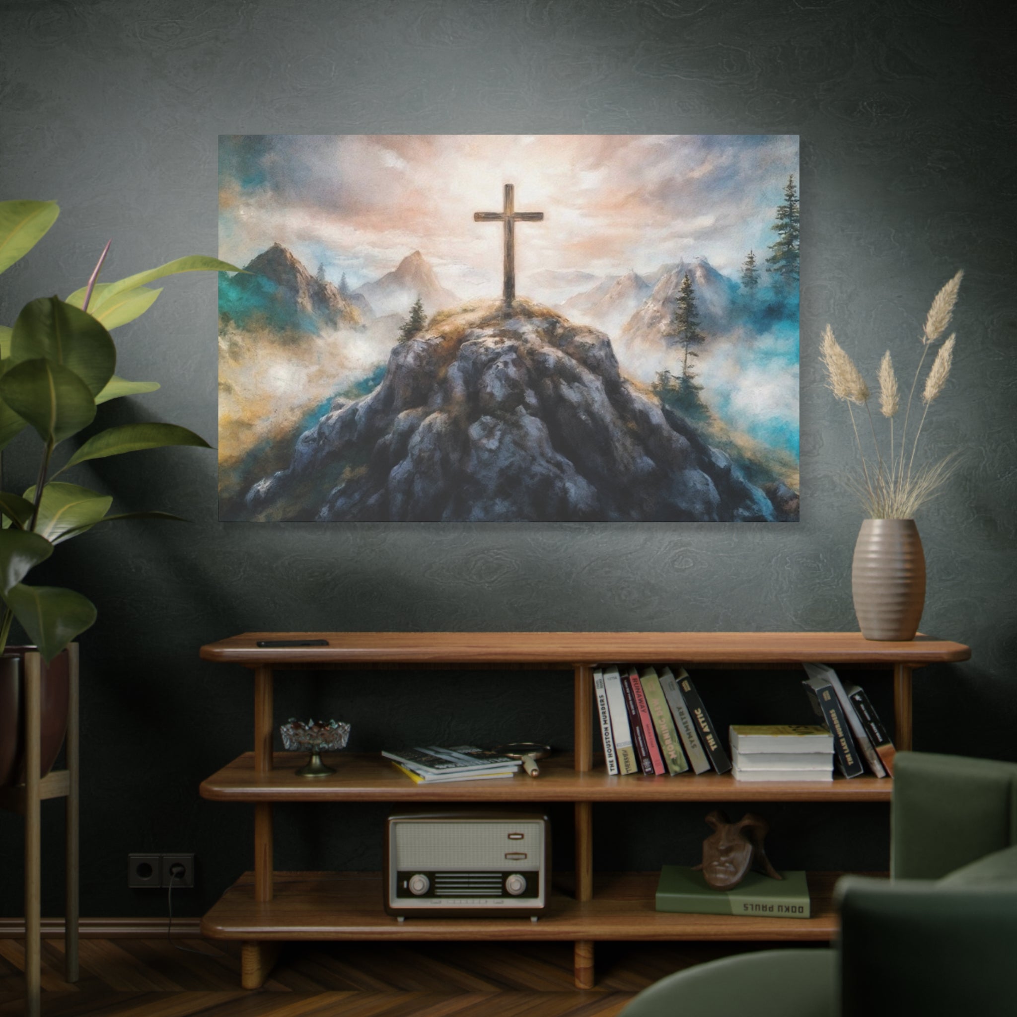 Cross on Mountain Matte Canvas Wall Art — Christian Inspirational Landscape