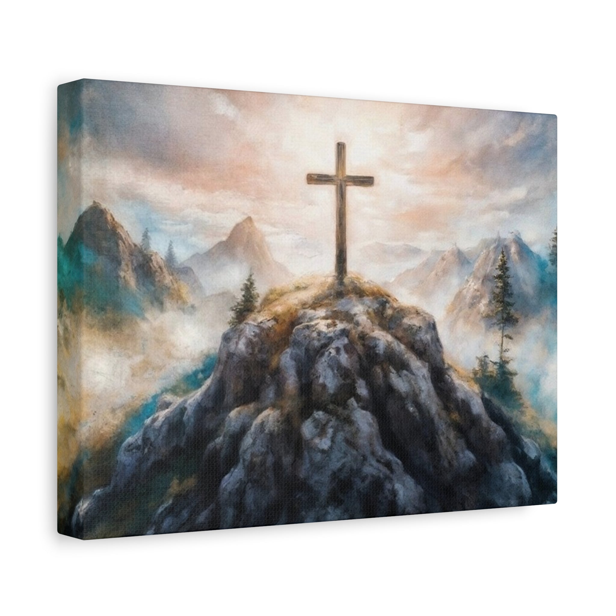 Cross on Mountain Matte Canvas Wall Art — Christian Inspirational Landscape