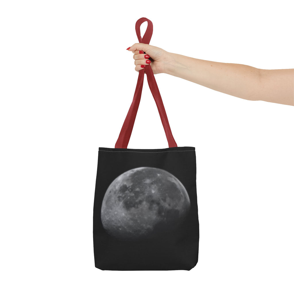 Full Moon Black Tote Bag — Moon Phase AOP Canvas Tote for Night Lovers