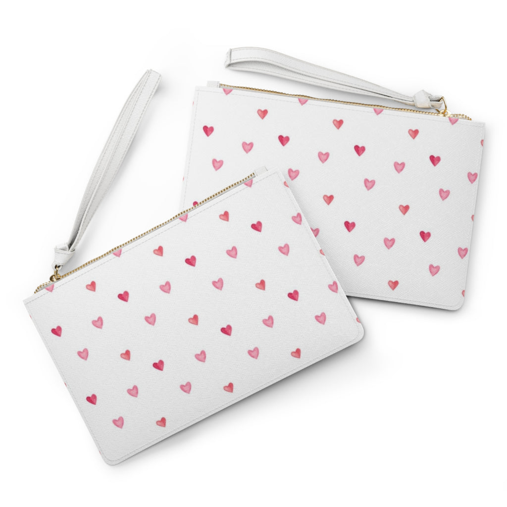 Pink Watercolor Heart Clutch — Cute Valentine Wristlet Bag