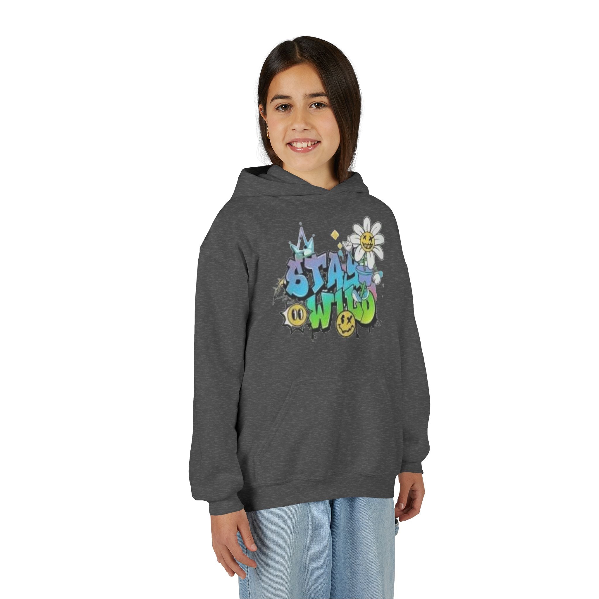 Youth Hoodie — "Stay Wild" Graffiti Daisy Streetwear