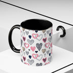 Heart Pattern Accent Coffee Mug — Pink & Navy Love Design (11/15 oz)