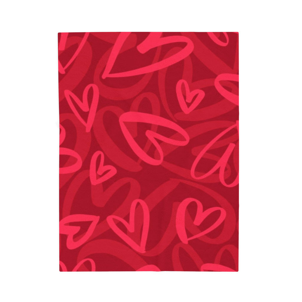 Plush Blanket — Red Heart Doodle Velveteen Throw (Valentine’s Day Gift)