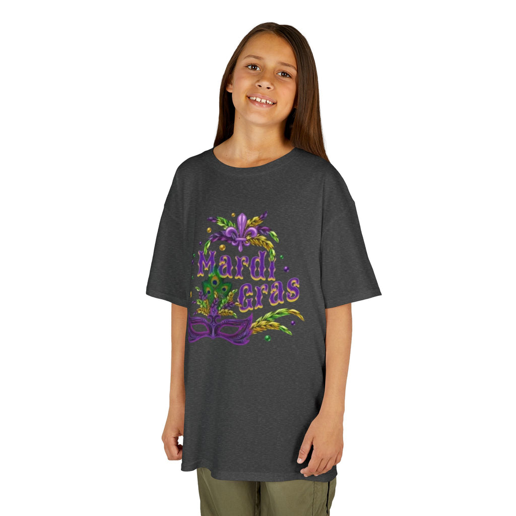 Kids Mardi Gras T-Shirt — Purple & Green Mask Design
