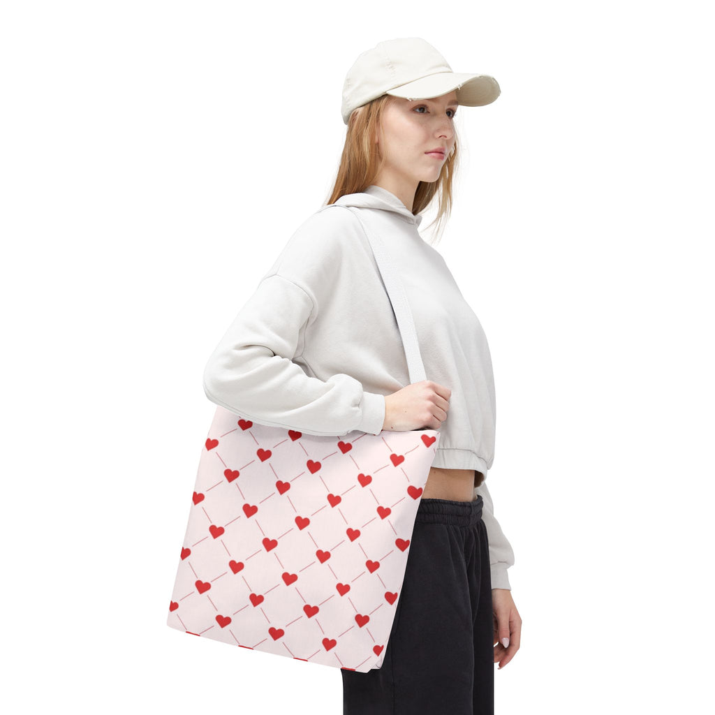 Heart Pattern Tote Bag — Pink Red Valentine Shopper