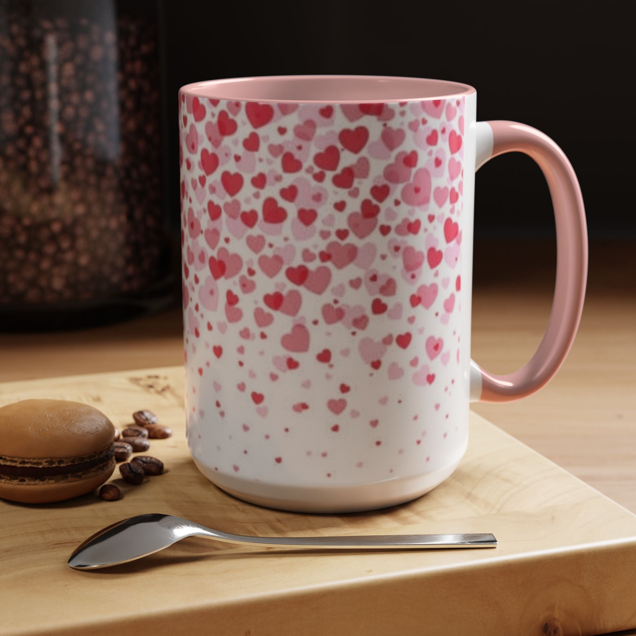 Heart Confetti Accent Coffee Mug — Pink Valentine’s Day Gift (11/15oz)
