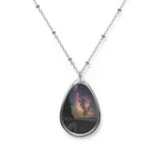 Milky Way Oval Photo Necklace — Sterling Teardrop Pendant with Night Sky Image