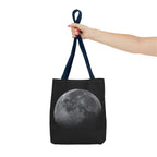 Full Moon Black Tote Bag — Moon Phase AOP Canvas Tote for Night Lovers