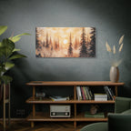 Canvas Wall Art - Misty Pine Forest Sunrise Matte Stretched Canvas