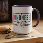 Kindness Is Free Accent Coffee Mug — Inspirational Pink Interior 11/15oz
