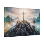 Cross on Mountain Matte Canvas Wall Art — Christian Inspirational Landscape