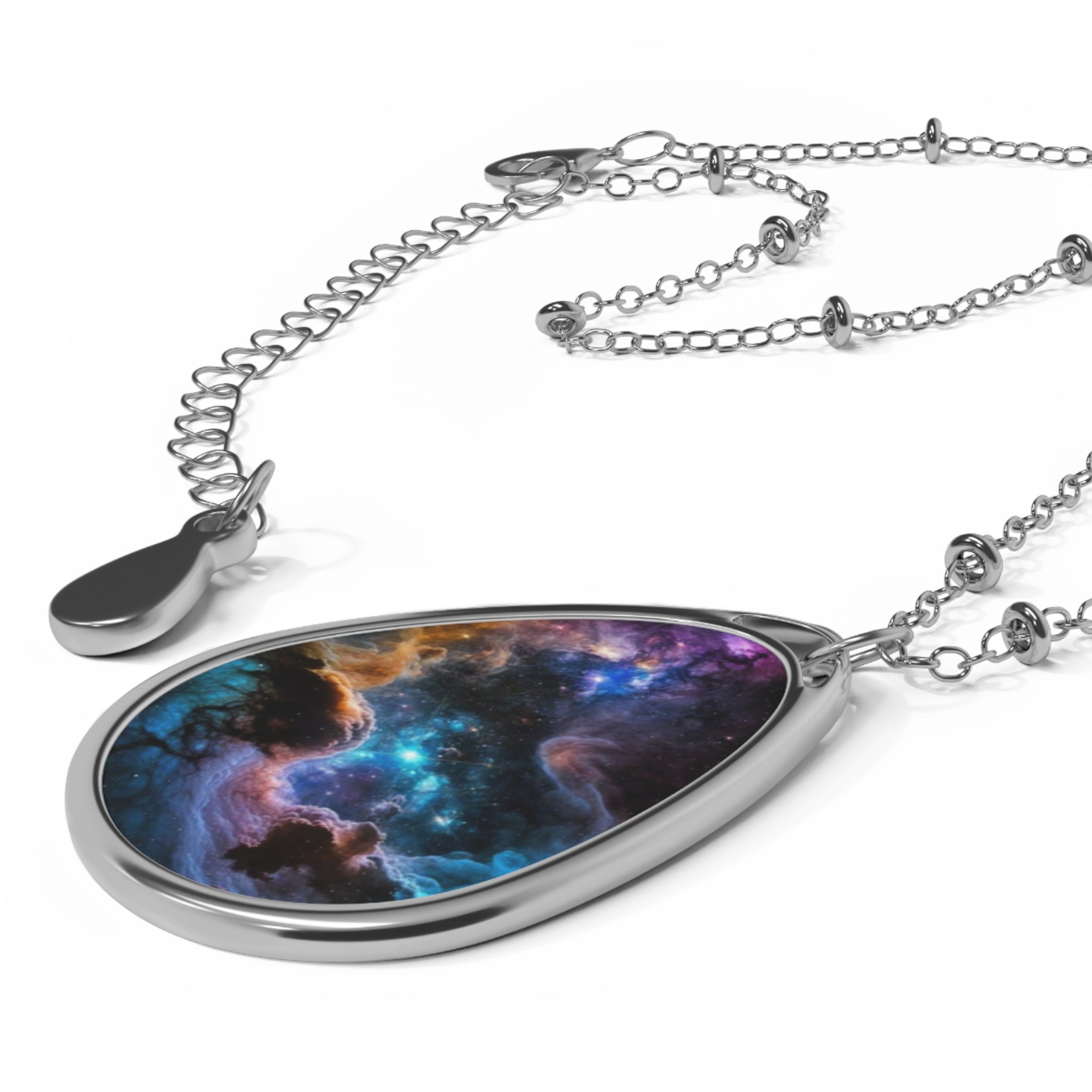 Galaxy Teardrop Necklace — Oval Space Nebula Pendant