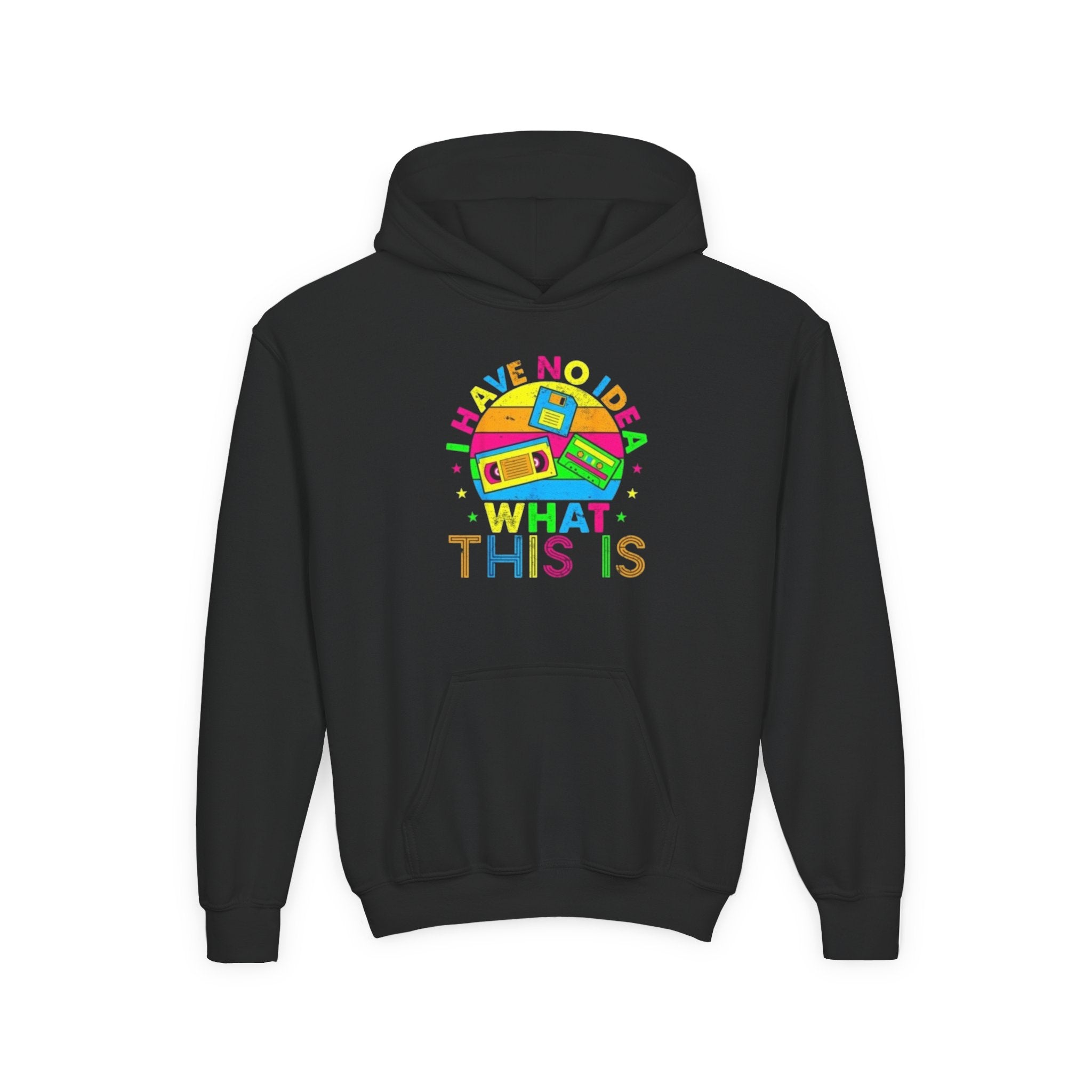 Youth Hoodie — Colorful Retro Cassette 'I Have No Idea What This Is' Graphic