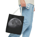 Full Moon Black Tote Bag — Moon Phase AOP Canvas Tote for Night Lovers