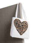 Leopard Heart Tote Bag – Animal Print Heart Canvas Tote