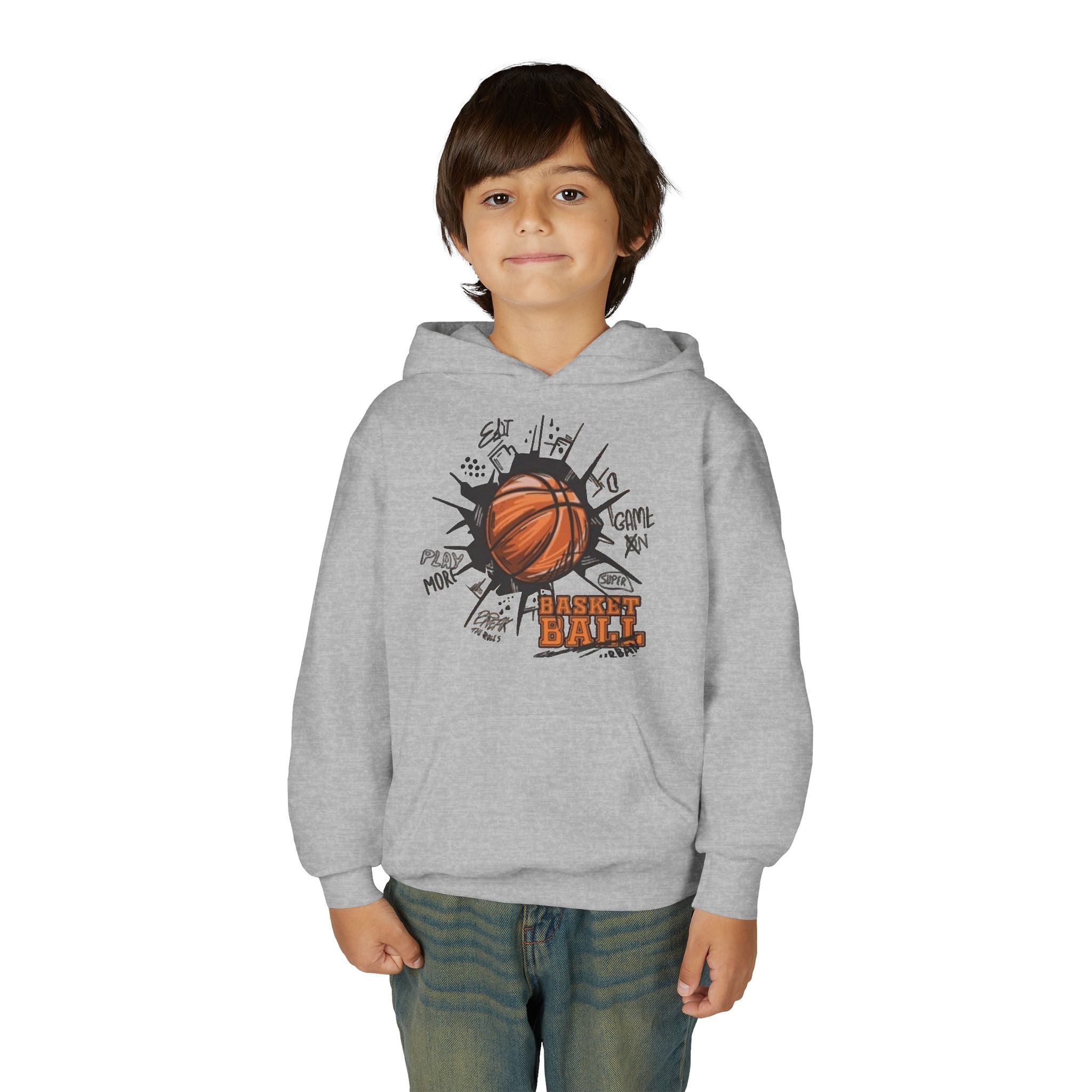 Youth Basketball Hoodie – "Basket Ball" Graphic Pullover for Kids
