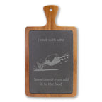 Engraved Wine Lover Charcuterie Board — "I cook with wine" Slate Serving Paddle